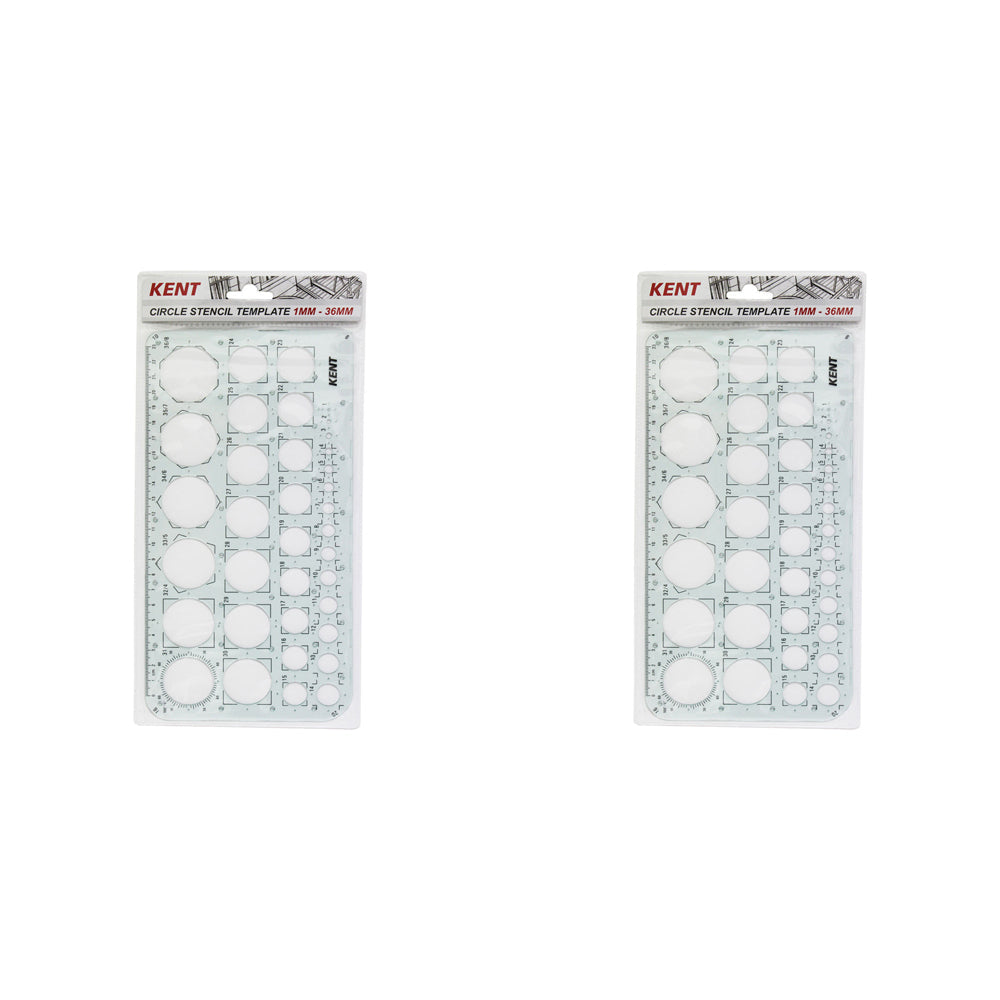 Kent Template Circle 1mm 36mm Home/School stationery Technical Drawing/Design (2 Pack)