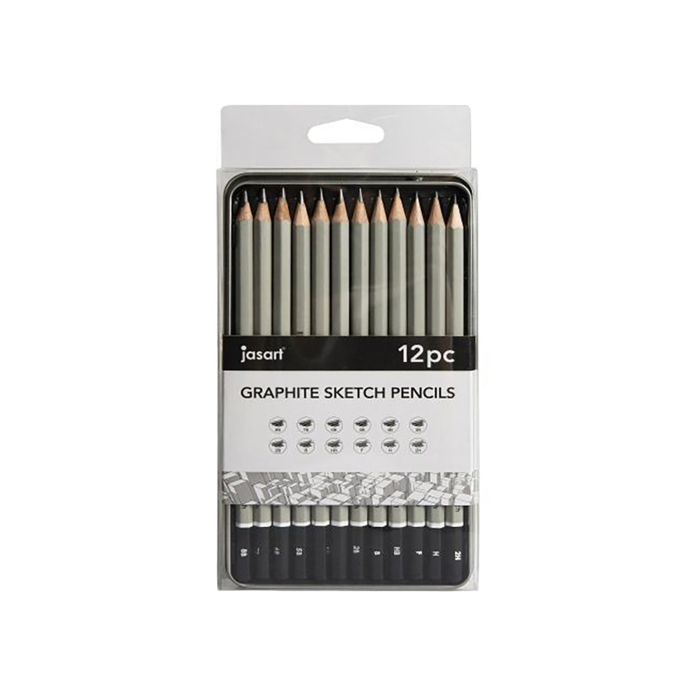 Jasart 12pc Jasart Studio Graphite Sketch Pencil Tin Set - Grey (3 Pack)