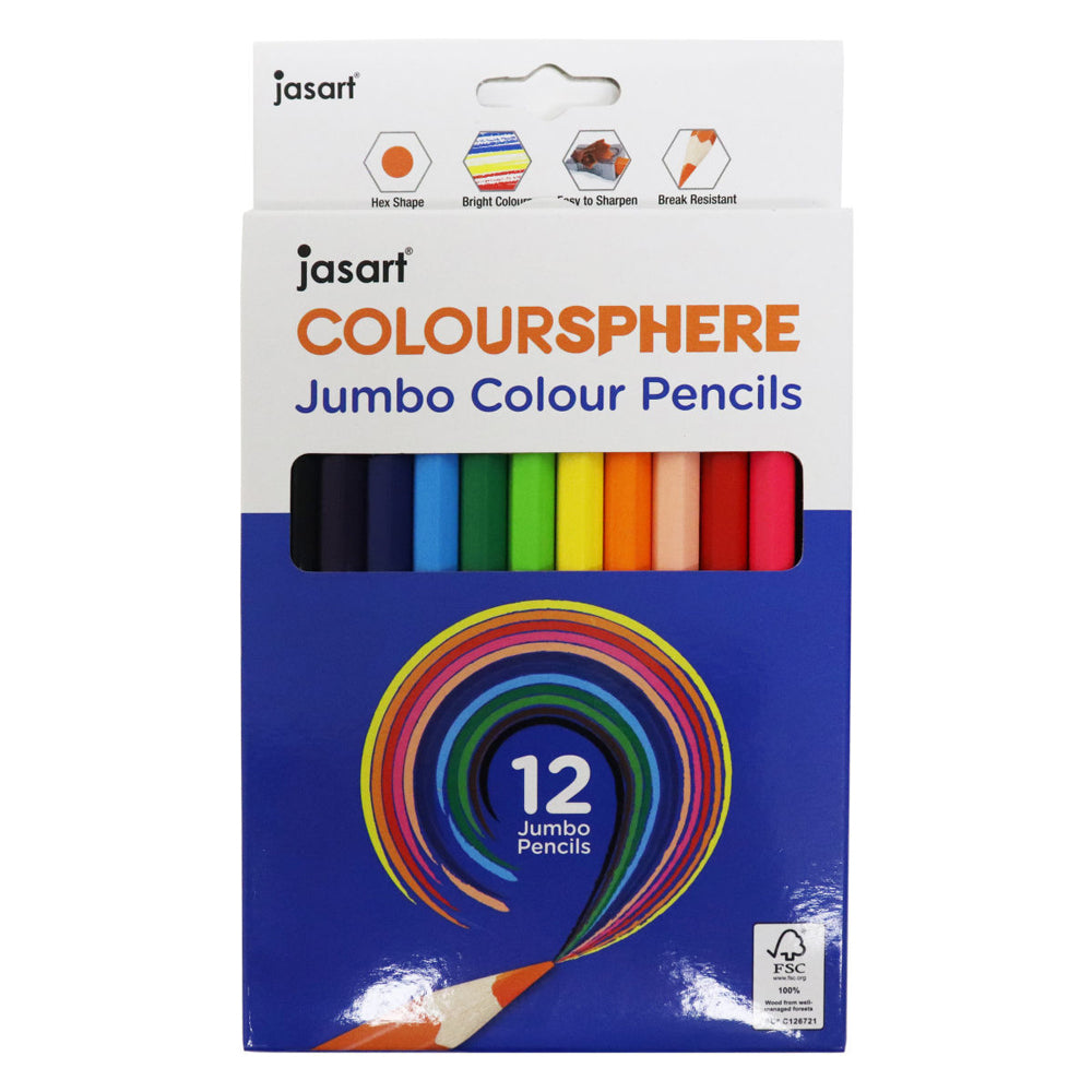 Jasart Coloursphere Jumbo Colouring Pencil Set Art Sketching Hexagonal (12 Pieces)