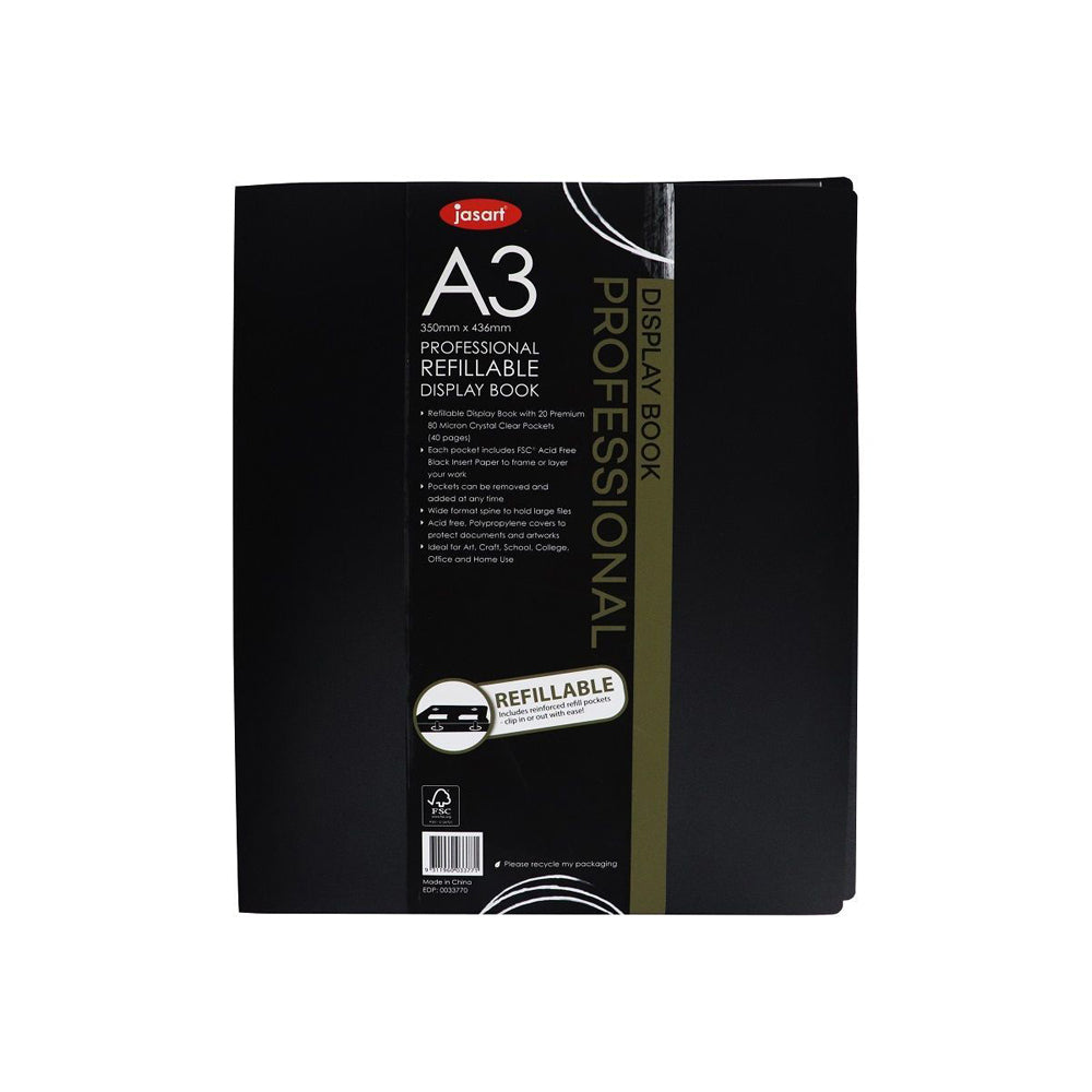 Jasart A3 Pro Refillable Display Book Xtra Wide Spine Art Protector 20 Pockets