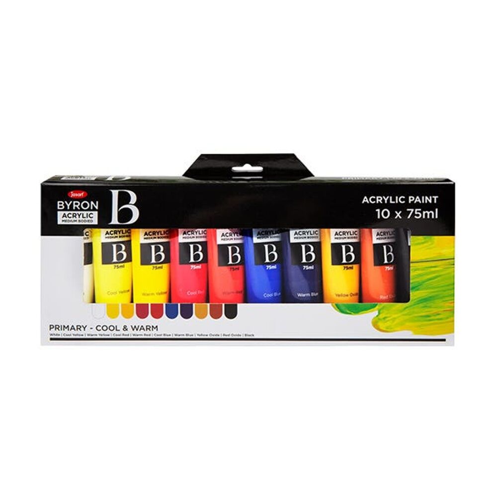 Jasart Byron 75ml Acrylic Medium Bodied Primary Cool/Warm Paint Tubes Set (10 Pieces) — image 2