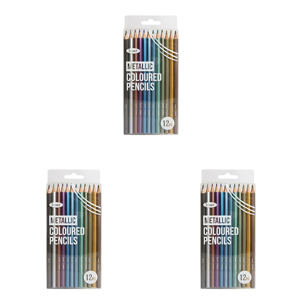 Jasart 12pc Jasart Studio School Artist Art/Craft Colour Pencils Non-Toxic Metallic (3 Pack)