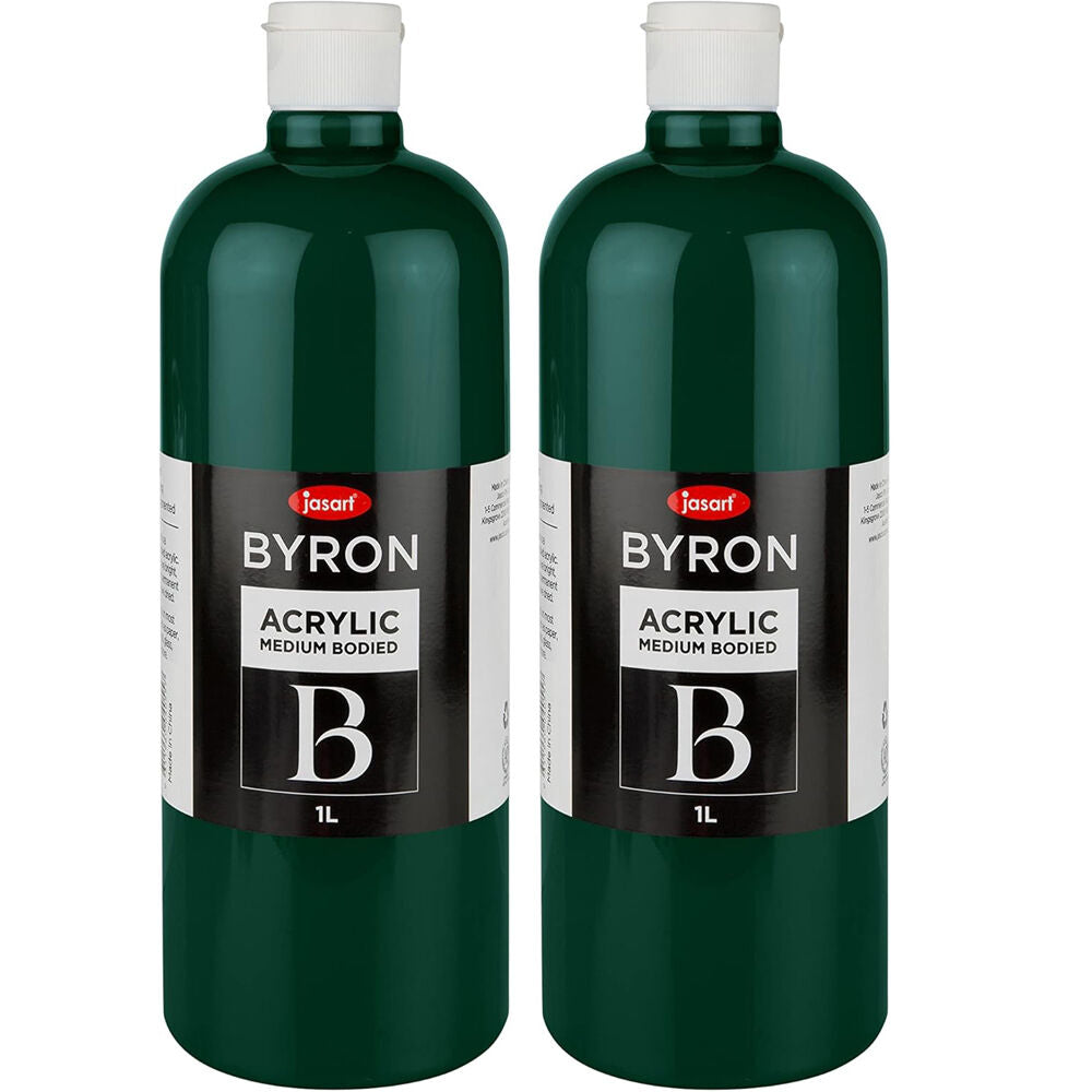 Jasart Byron 1L Acrylic Paint Medium-Bodied Art/Craft Painting Green Deep (2 Pack)