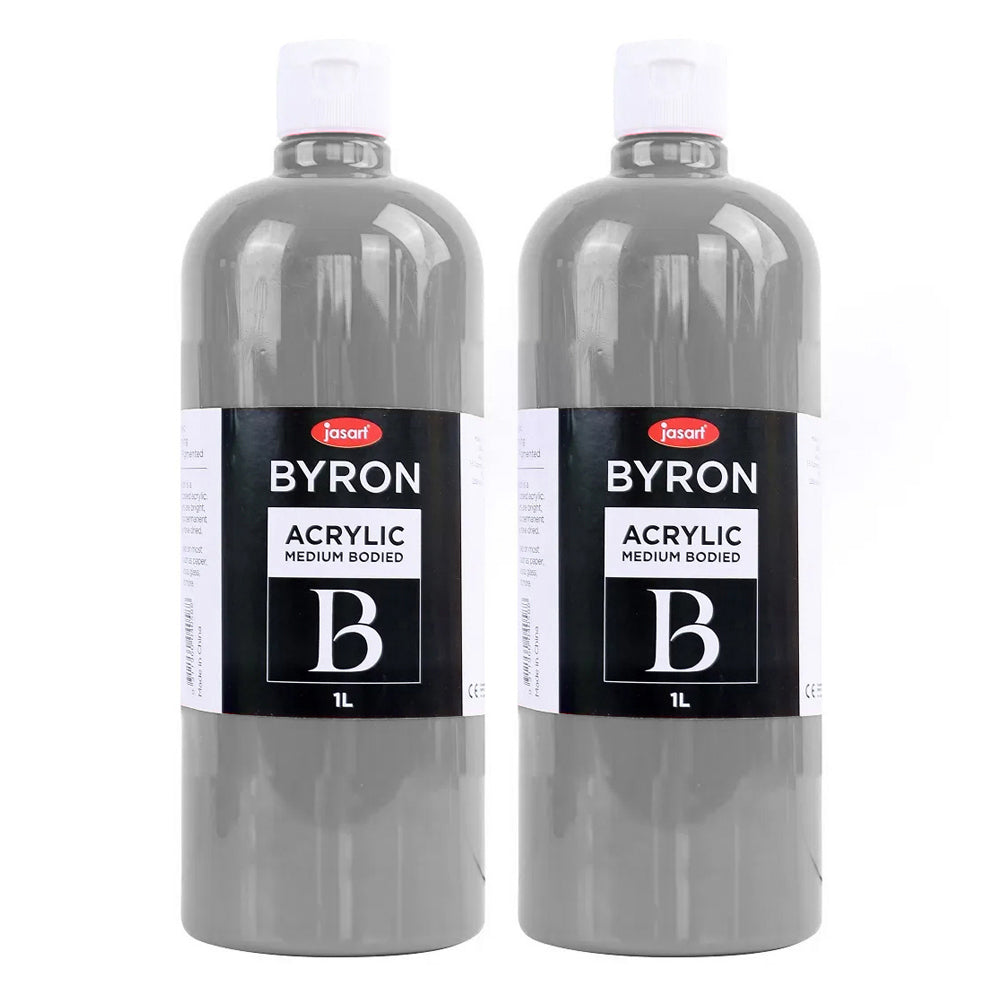 Jasart Byron 1L Acrylic Paint Medium-Bodied Art/Craft Painting Silver (2 Pack)