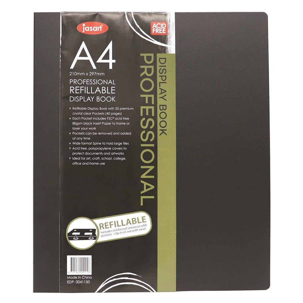 Jasart A4 Pro Refillable Display Book Xtra Wide Spine Protector 20 Pockets (3 Pack)