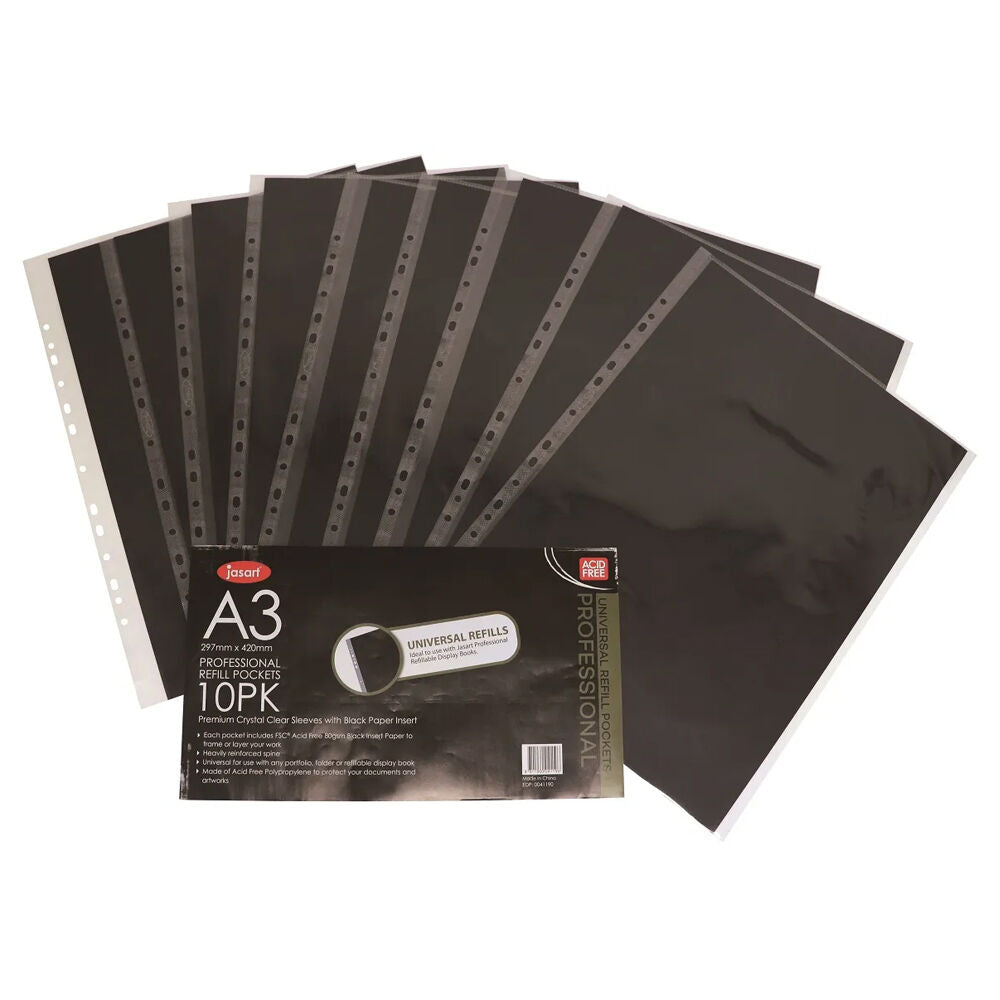 Jasart A3 Professional Universal Refill Pockets Portfolio Clear Sleeves (10 Pieces)