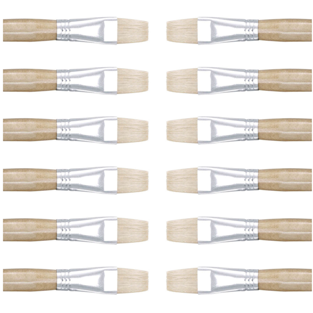 Jasart Soft Hog Bristle Flat Size 1 Art/Craft Paint/Colour Brush Series 579 (12 Pack)