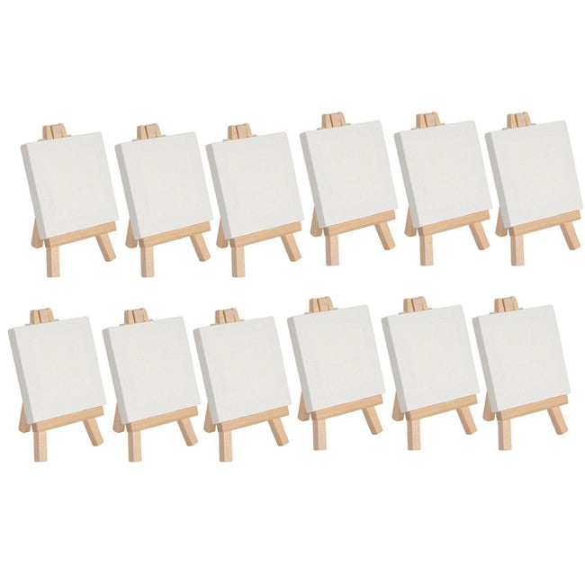 Jasart Academy Mini Easel Display Stand w/ 7x9cm White Blank Painting Canvas (12 Pack)