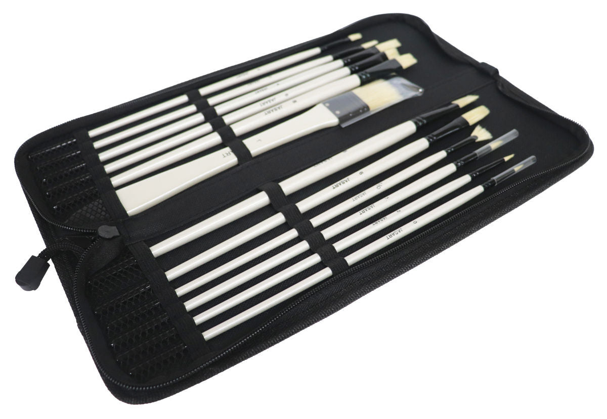 Jasart Natural Bristles Short Handle Brush Set - Pearl White (10 Pieces) — image 2