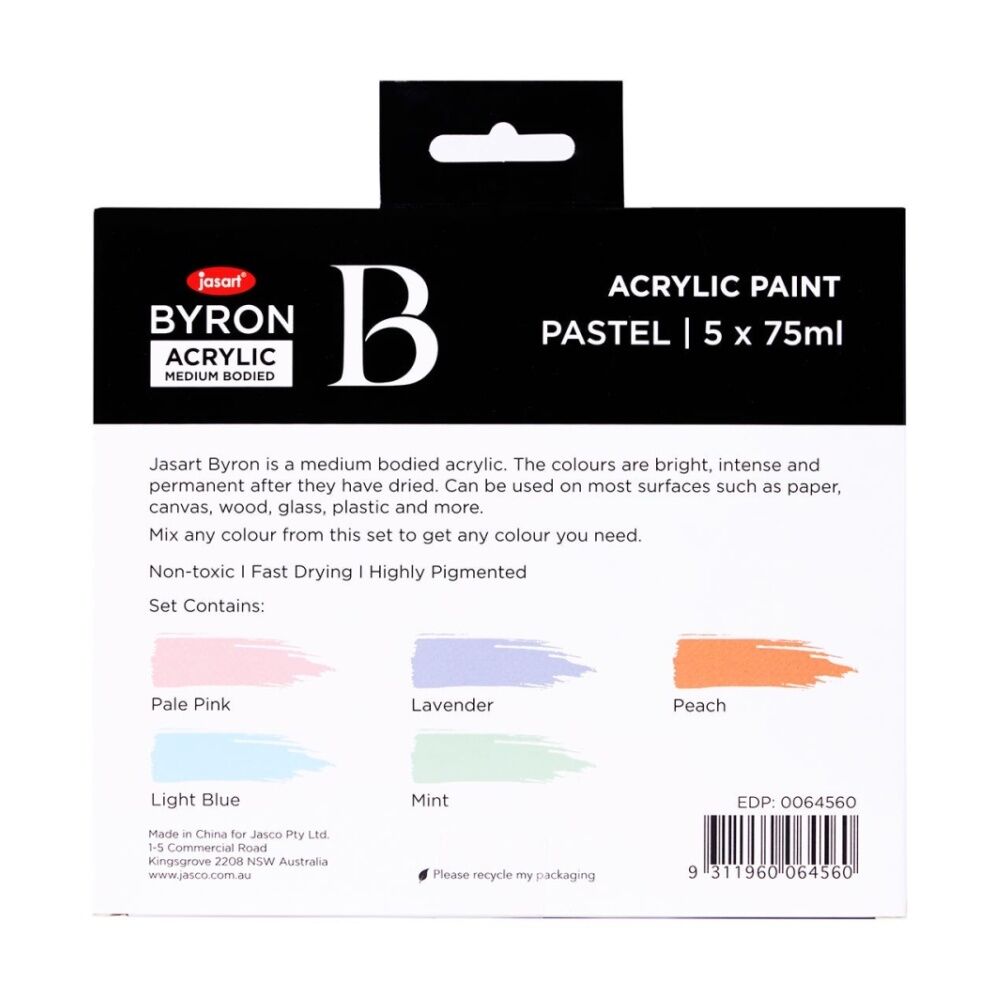 Jasart 5pc Jasart Byron 75ml Acrylic Paint Set Medium-Bodied Art Painting Pastel (3 Pack) — image 2