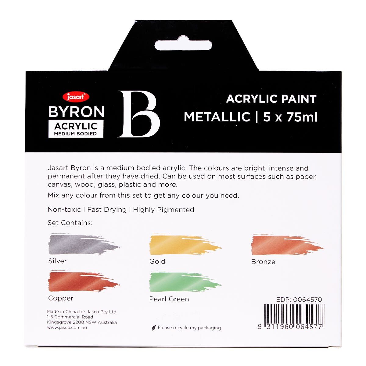 Jasart Byron 75ml Acrylic Paint Tube Set Medium-Bodied Art Painting Metallic (5 Pieces) — image 3
