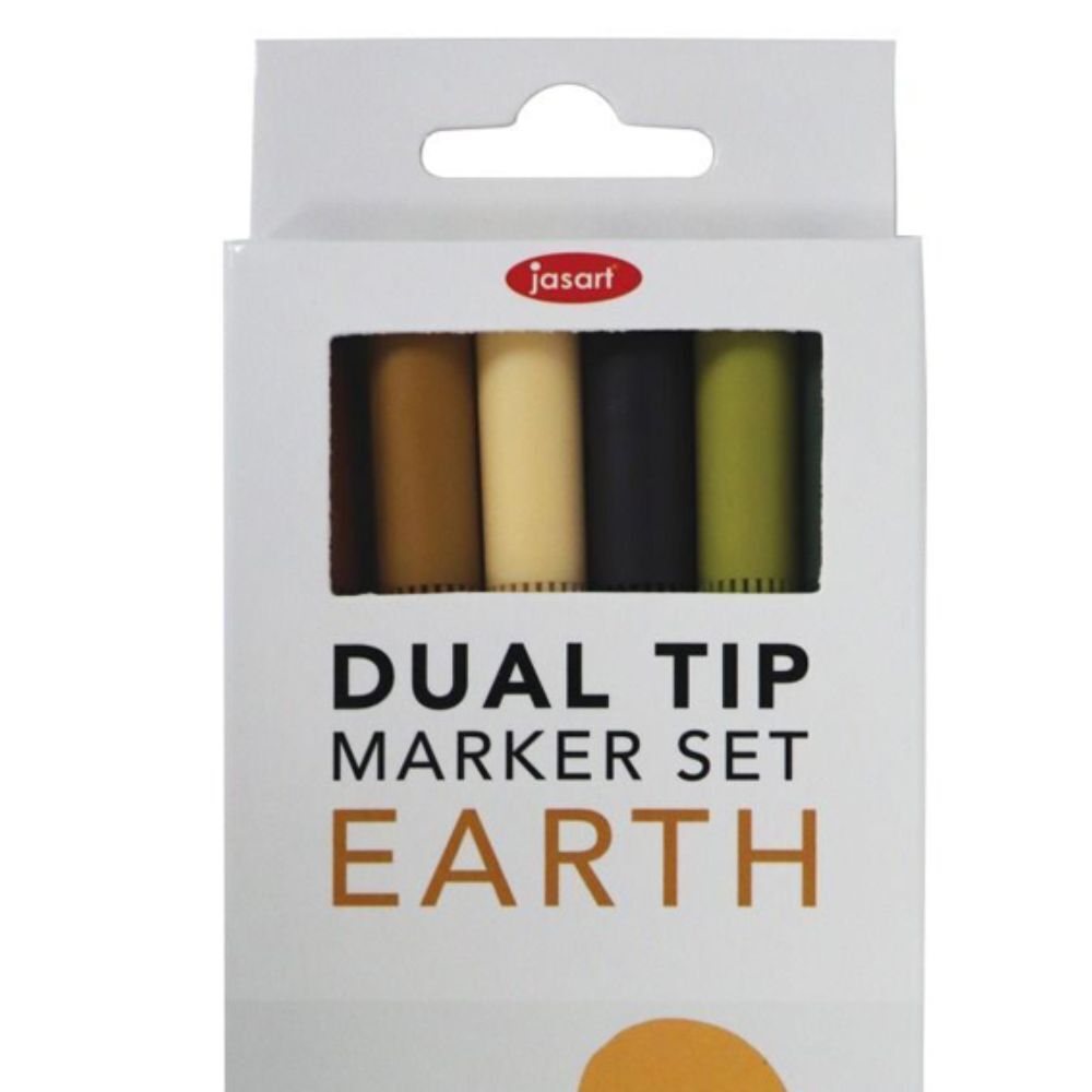Jasart Dual Nib Tip Brush Fineliner 0.4mm Pen/Marker Art Drawing Set Earth (6 Pieces) — image 2