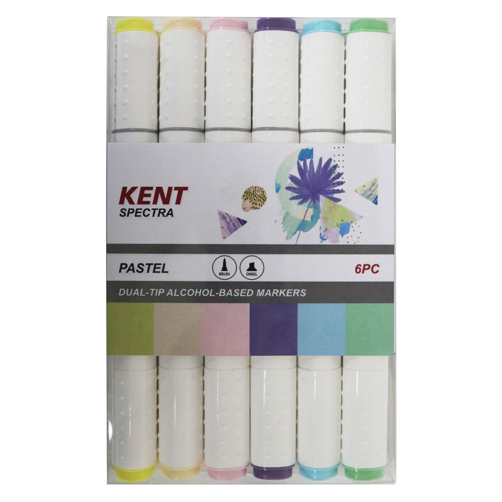 Kent Spectra Graphic Markers Brush Chisel Nib Drawing/Design Pastel Set (6 Pieces)