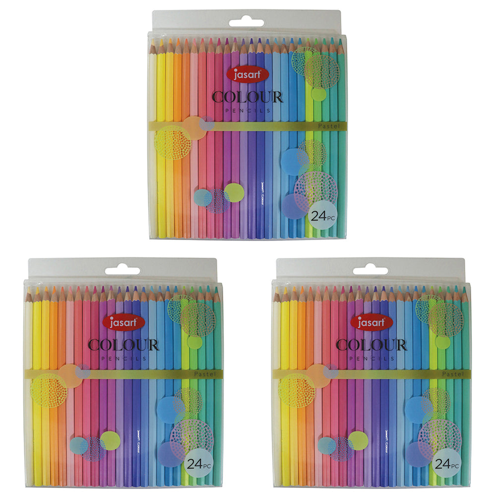 Jasart 24pc Jasart Studio School Artist Art/Craft Colour Pencil Set Non-Toxic Pastel (3 Pack)