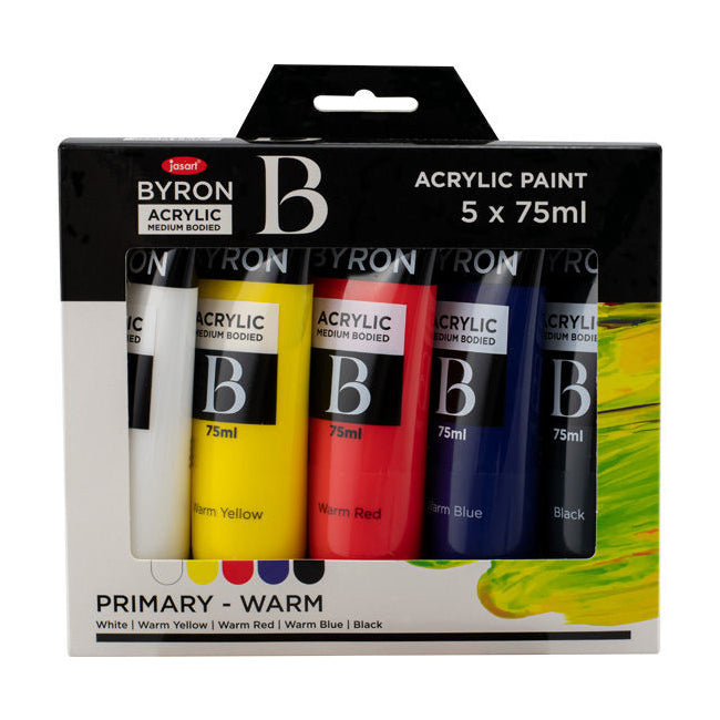 Jasart Byron 75ml Acrylic Paint Tube Medium Bodied Art/Craft Primary Warm (5 Pieces)