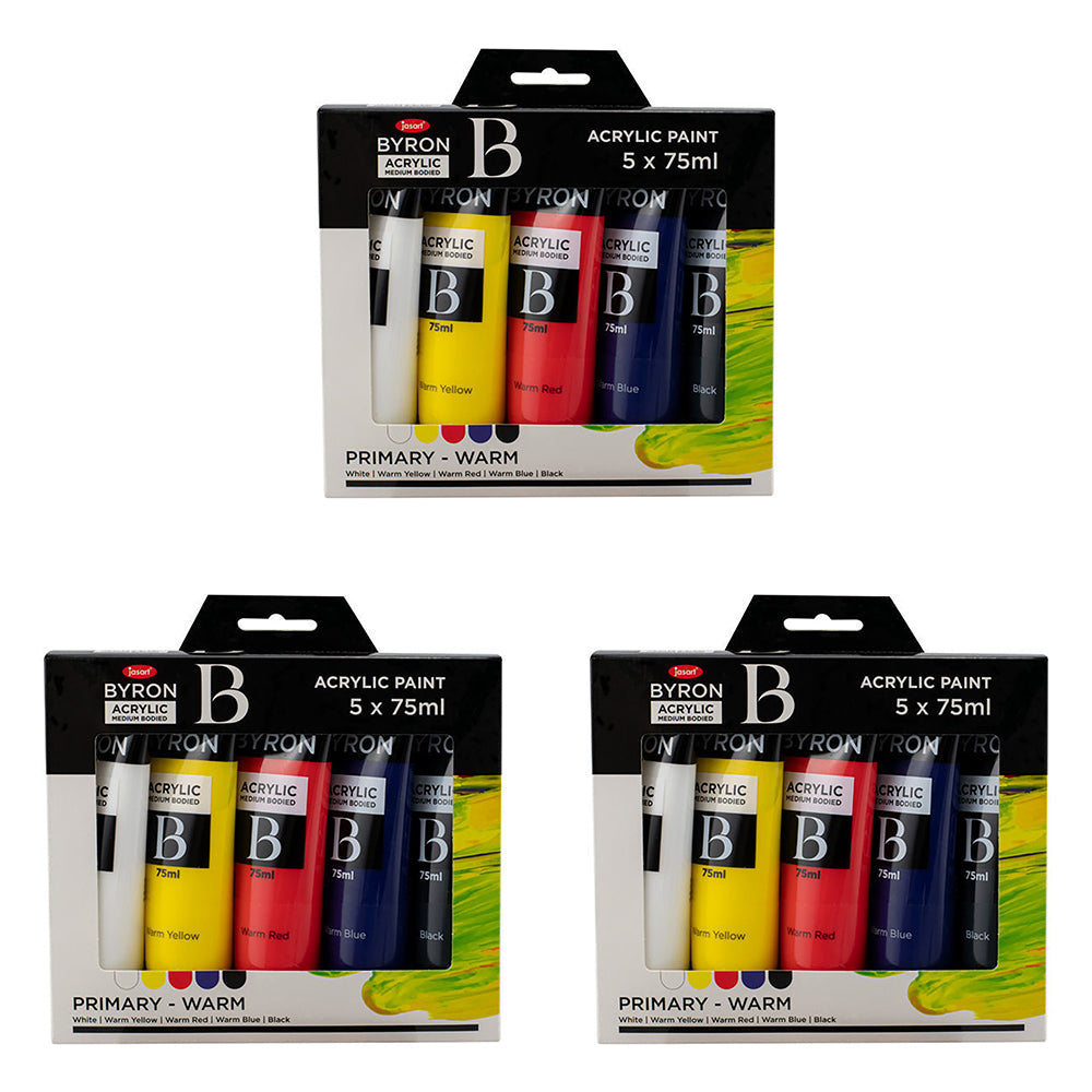 Jasart 5pc Jasart Byron 75ml Acrylic Paint Medium Bodied Art/Craft Primary Warm (3 Pack)