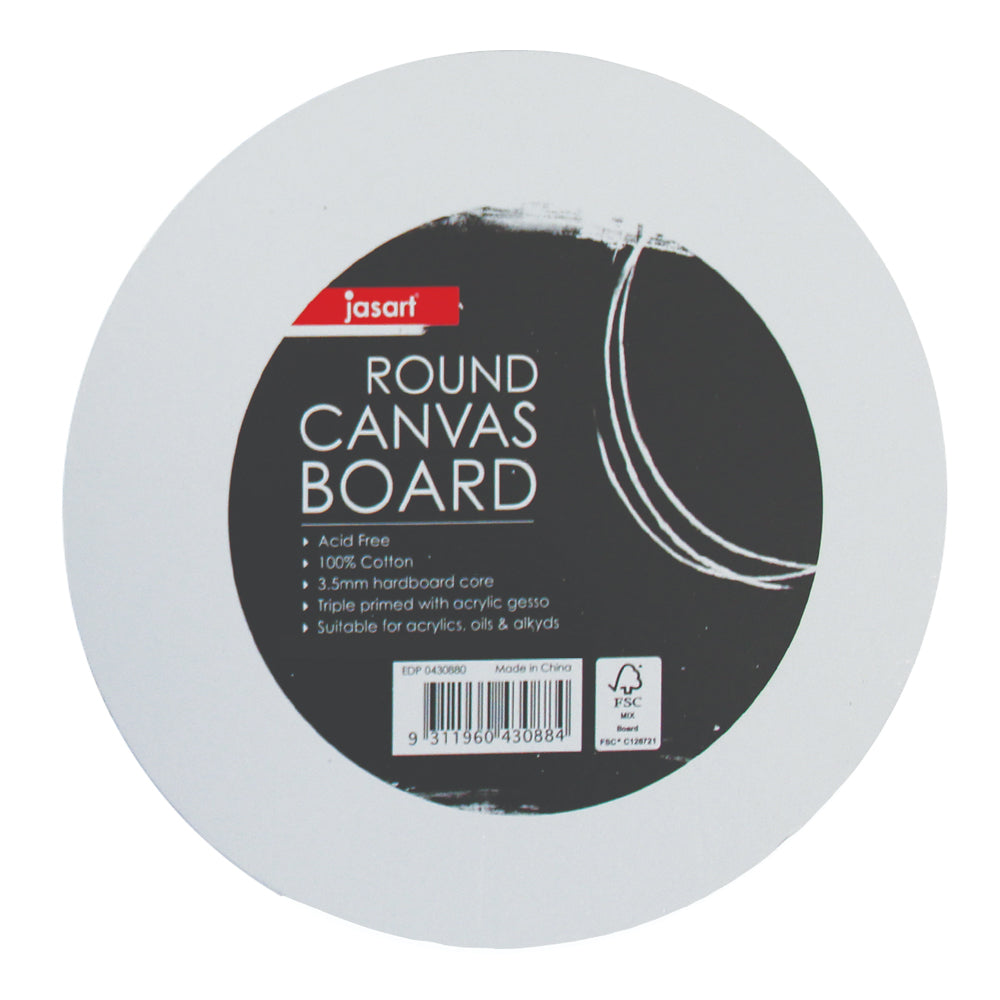 Jasart Academy 6" Round Acrylic Painting/Drawing Cotton Canvas Board 280GSM WHT
