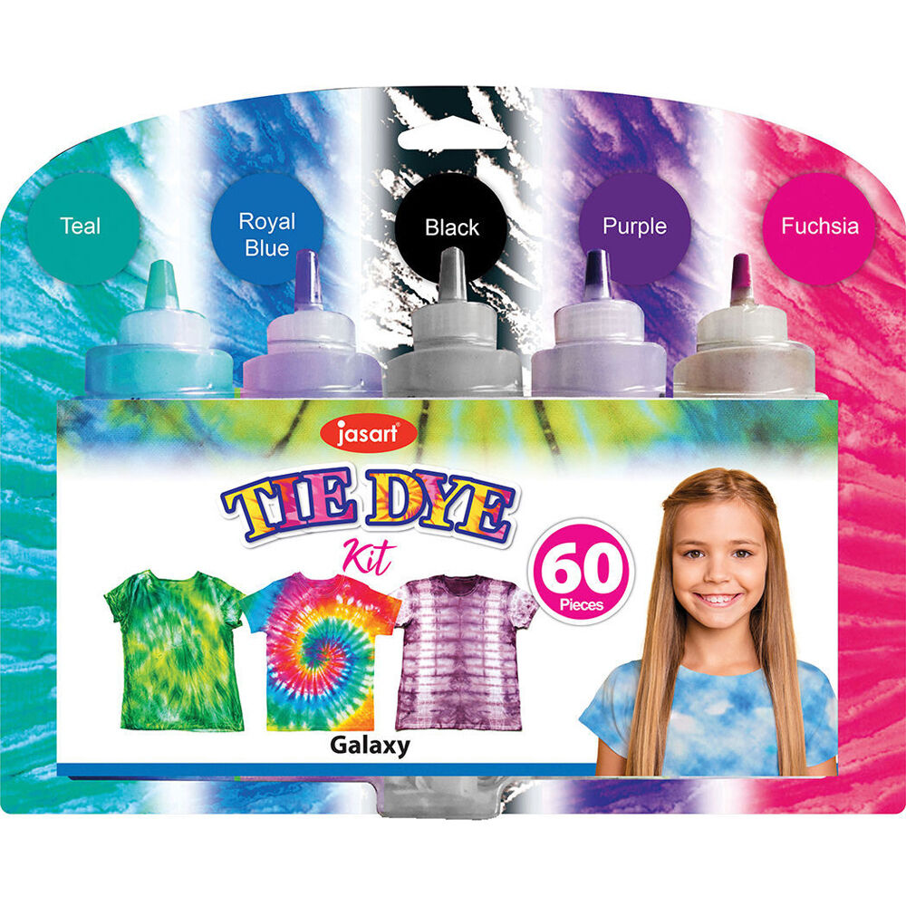 Jasart DIY Art/Craft Tie Dye Kit 5-Colour Set w/ Instructions/Tips Galaxy (60 Pieces)