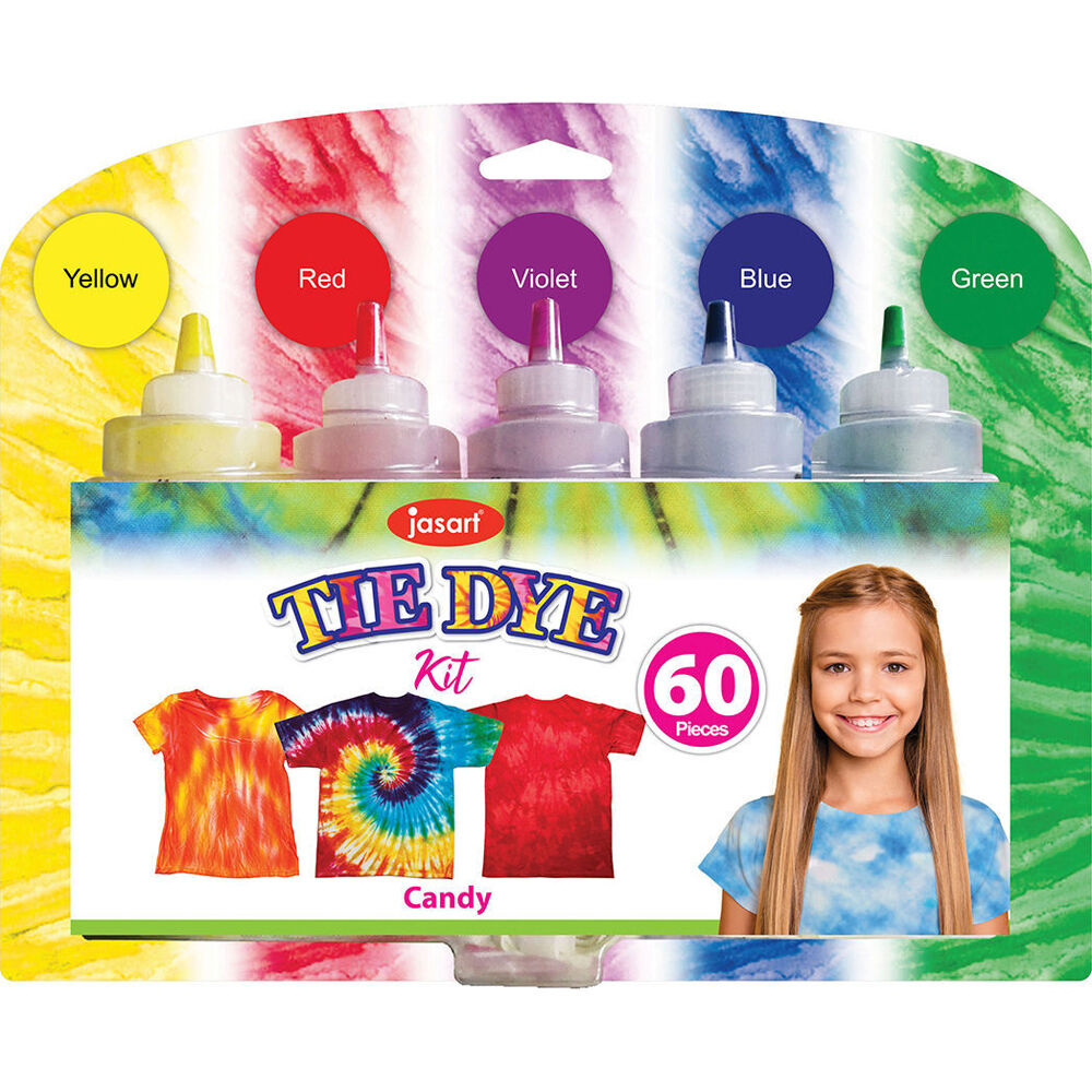 Jasart DIY Art/Craft Tie Dye Kit 5-Colour Set w/ Instructions/Tips Candy (60 Pieces)