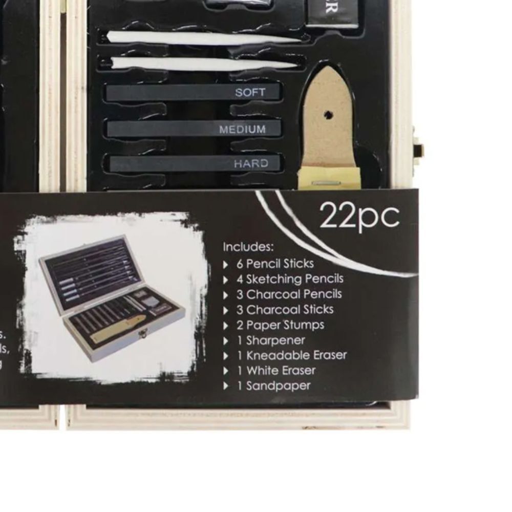 Jasart Pencil/Charcoal Sketching Drawing Art/Craft Set w/ Wooden Travel Box (22 Pieces) — image 2