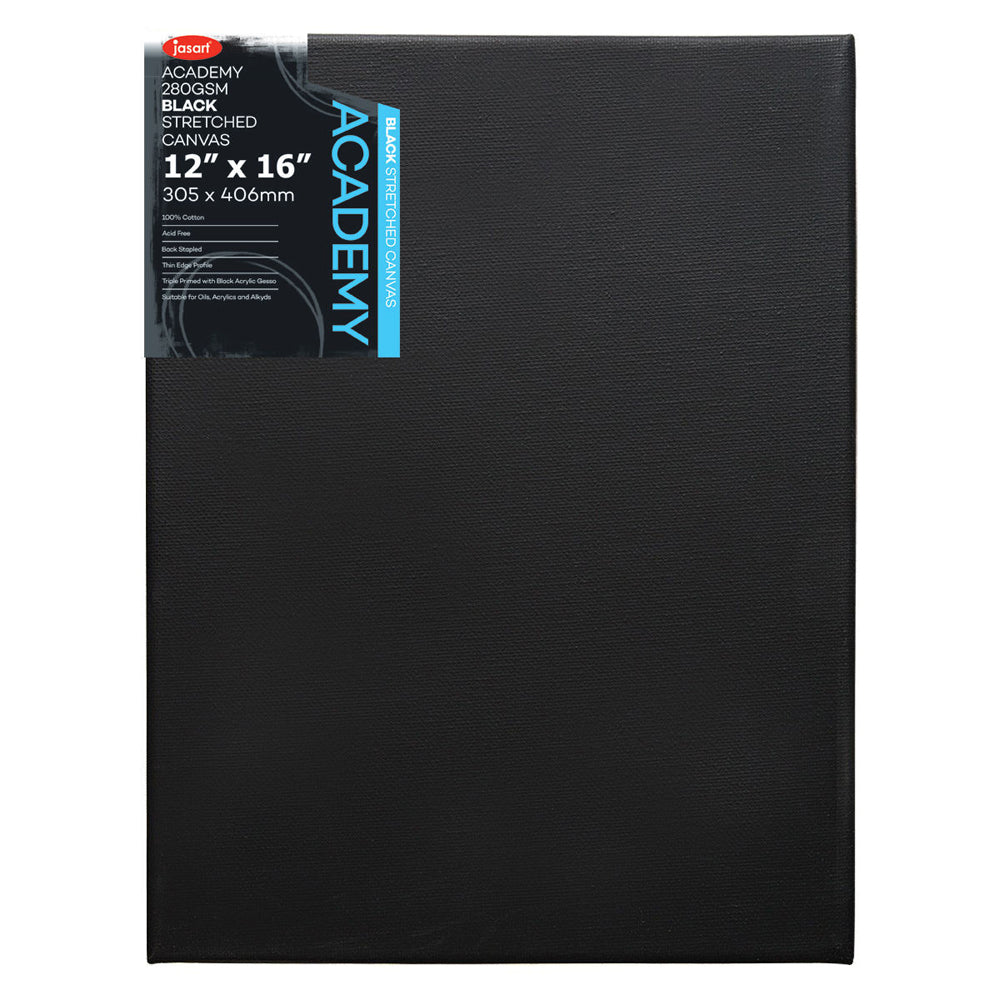 Jasart Academy 12x16" Thin Edge Stretched Cotton Canvas Art Painting Board Black