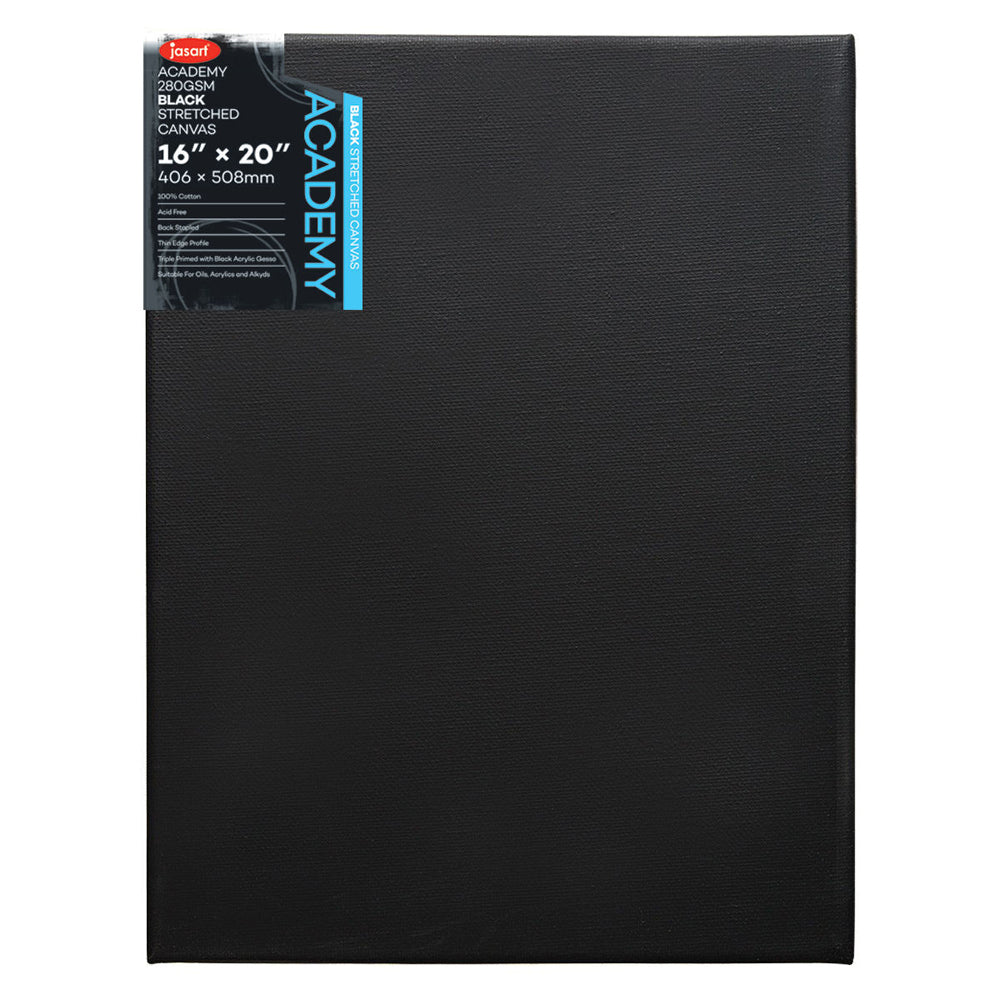 Jasart Academy 16x20" Thin Edge Stretched Cotton Canvas - Black (3 Pack)