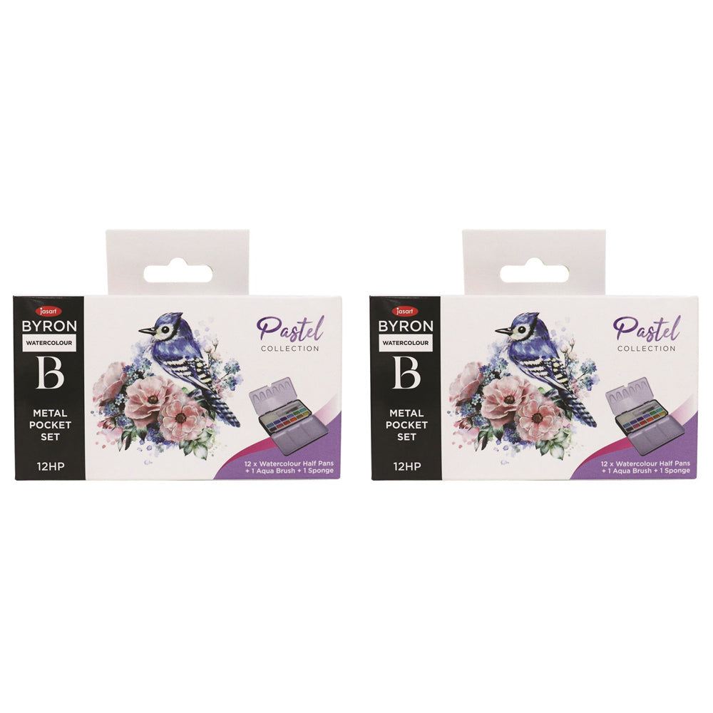 Jasart Byron 12-Colour Pocket Watercolour Craft Painting w/ Brush Set Pastel (2 Pack)