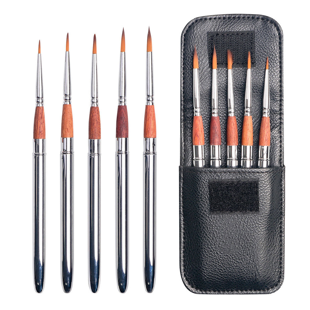 Jasart Watercolour Brush Set w/ Pocket Travel Case - Black (5 Pieces)