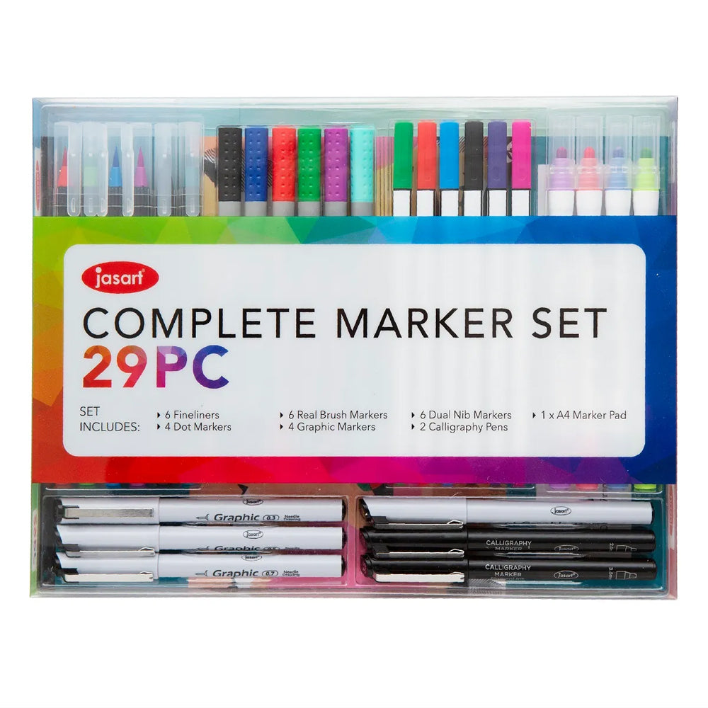 Jasart Complete Marker Drawing Set Art/Craft Sketch/Colouring Supplies (29 Pieces)