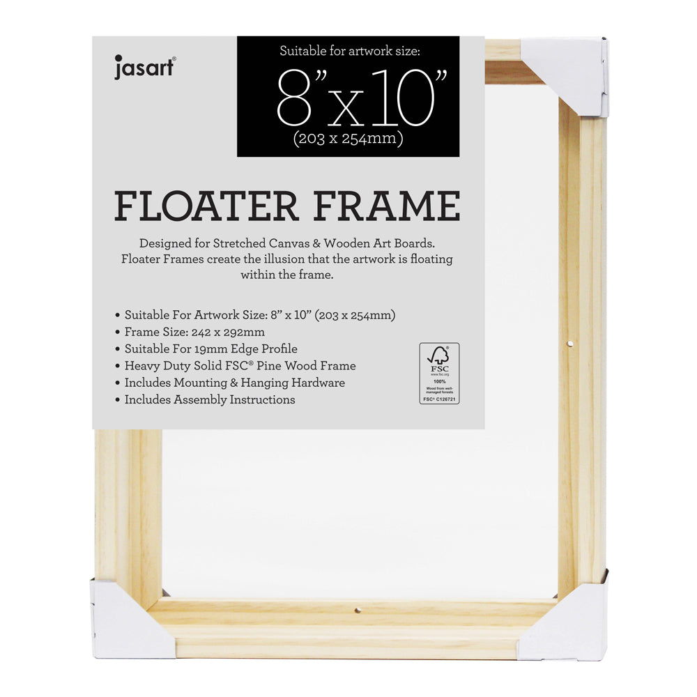 Jasart Thin Edge Artwork 8x10" Wood Floater Canvas Painting Frame Square Natural