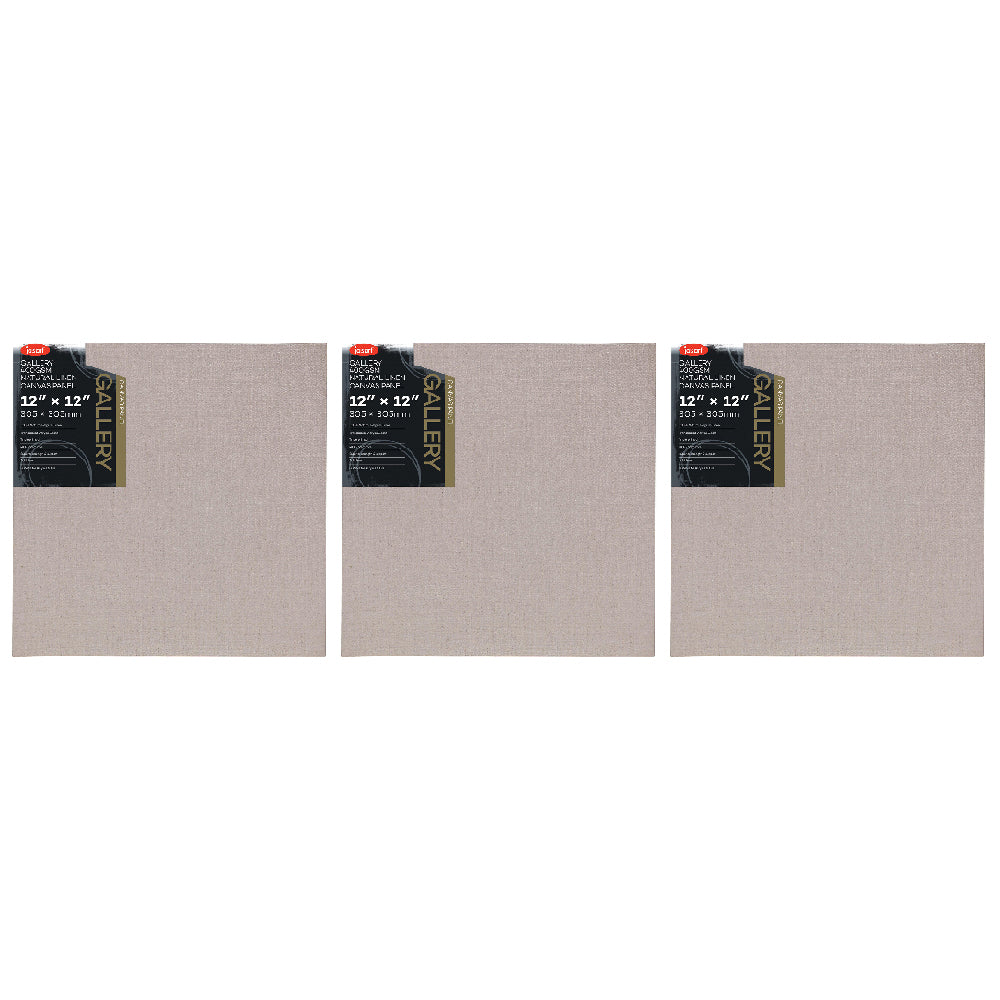 Jasart Gallery 12x12" Natural Linen Canvas Board Panel 400GSM (3 Pack)