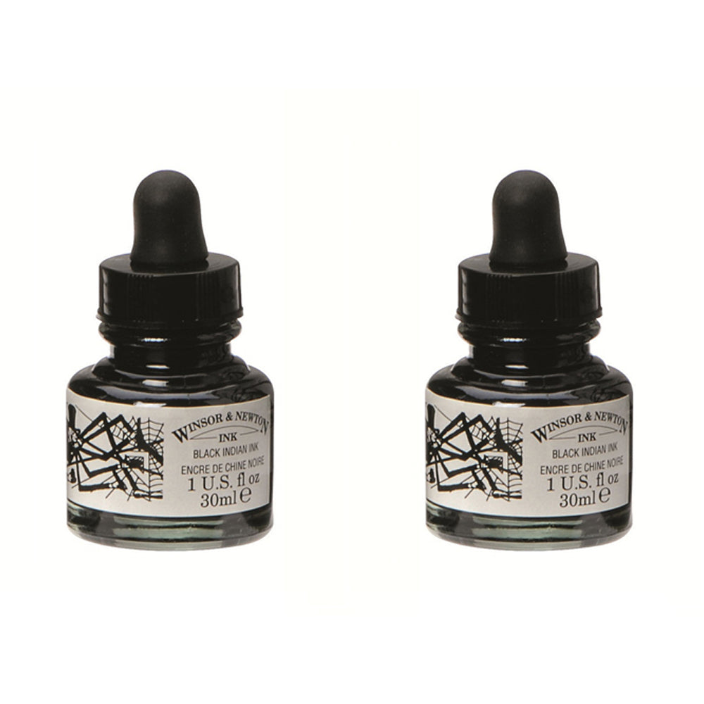 Winsor & Newton 30ml Black Indian Ink 951 Bottle Craft Drawing Calligraphy (2 Pack)