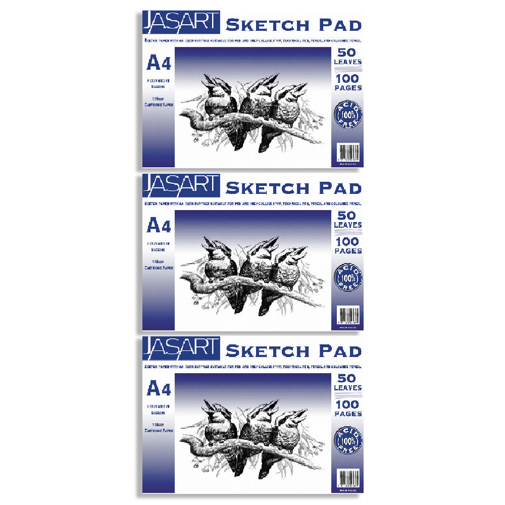 Jasart A4 Sketch Pad 100-Pages Drawing/Painting Cartridge Paper (3 Pack)