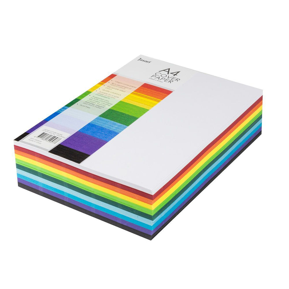Jasart A4 Cover Paper School Craft Double Sided Sheets 125GSM Assorted (500 Pieces)