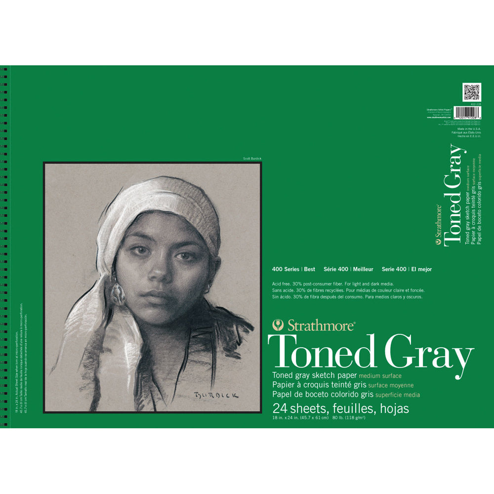 Strathmore 400 Series Toned Art/Sketch Pad Grey Wire 18''x24'' 24 Sheets