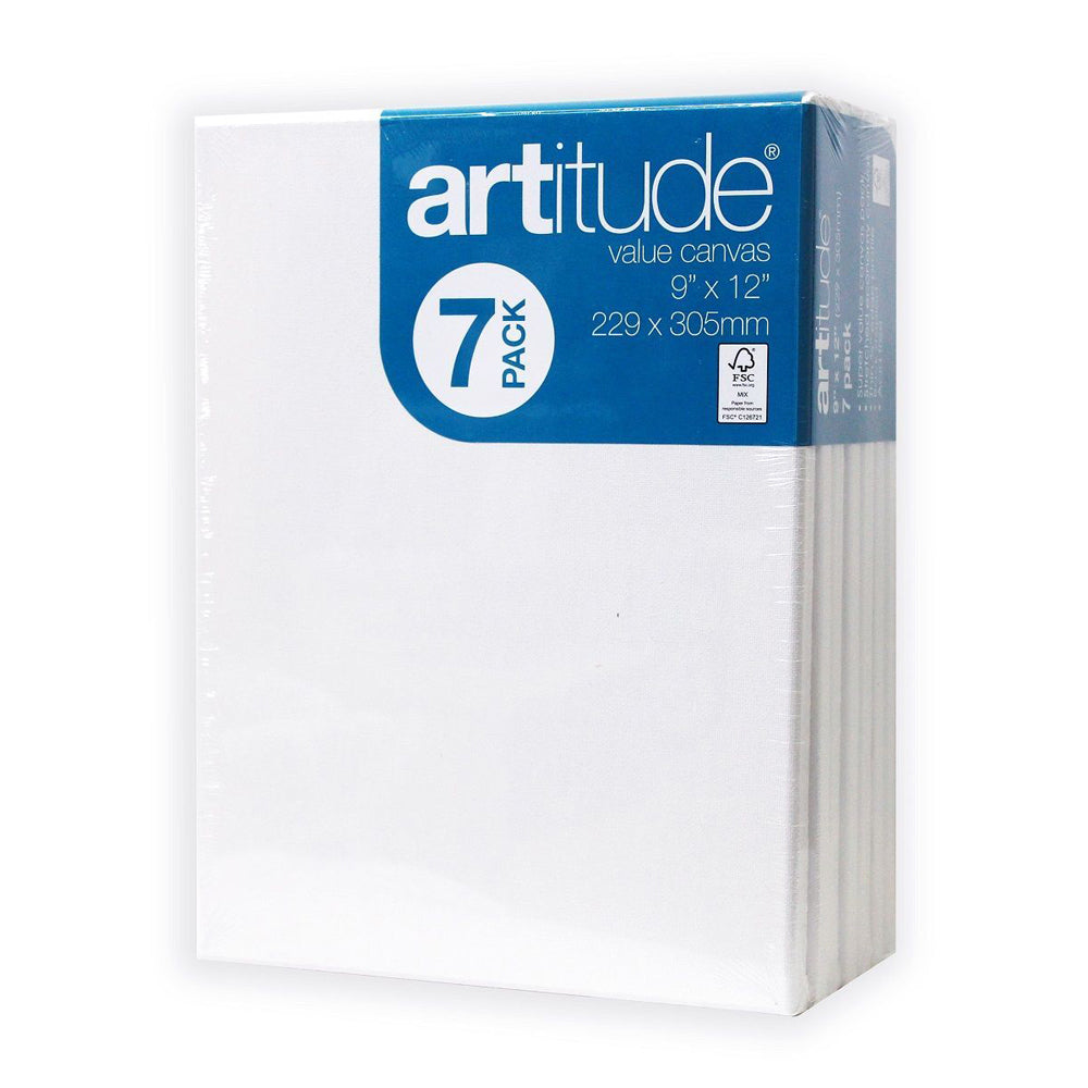 Artitude Stretched Canvas 9x12" Art/Craft Accessory Oil/Acrylic Painting (7 Pieces)