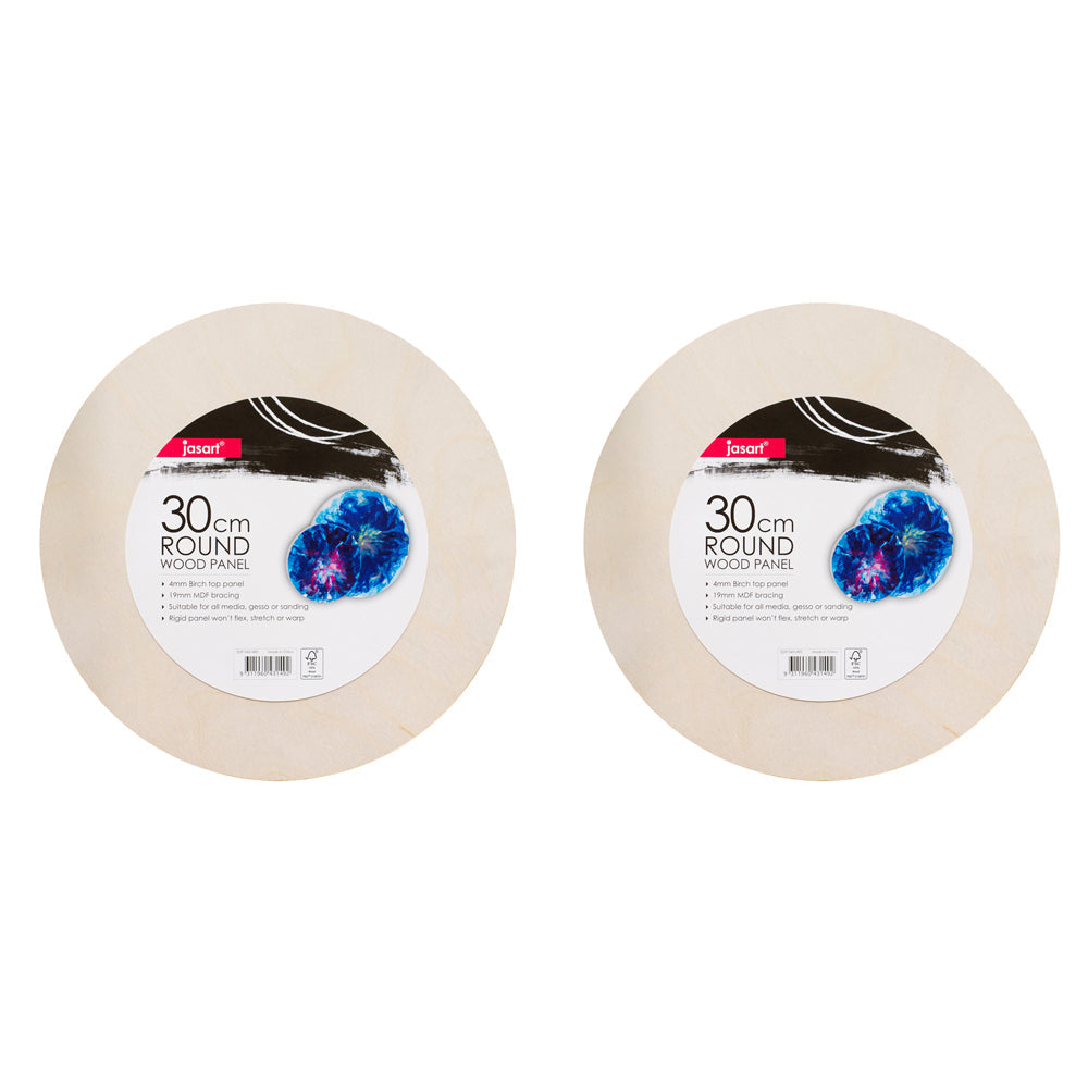 Jasart Round Wood Top Panel Mounted 30cm Drawing/Painting Medium Board NTRL (2 Pack)