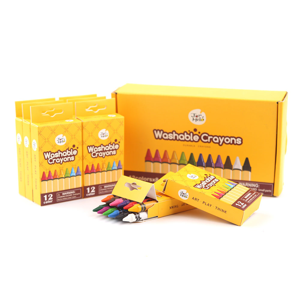 Jarmelo 12pc Kids/Children Colouring/Art Washable Crayons Sticks Bulk Set 2+ (8 Pack)