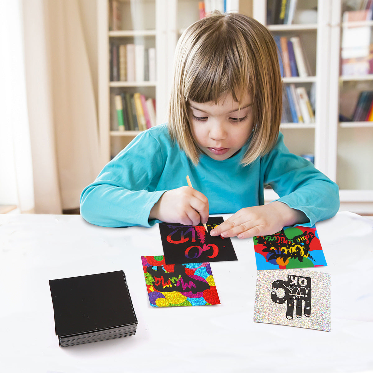 Jarmelo Scratching Draw Rainbow Card Kids Play Set Glittery Notes w/Stylus 3+ — image 3