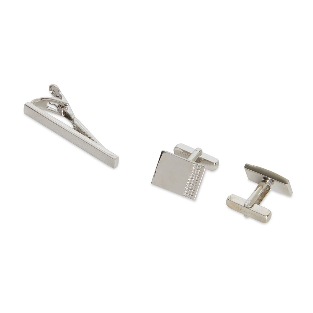 Jeff Banks Men's Stylish Smooth Metal Tie Bar & Cufflinks Set Polished Silver — image 2