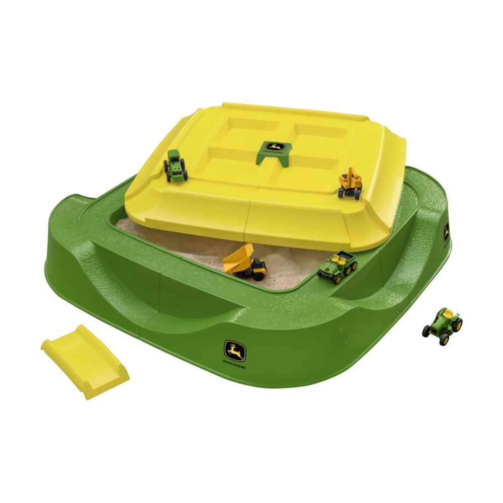 John Deere 84cm 18m+ Worksite Sand Pit/Box Play Set w/5 Mini Vehicles & Cover
