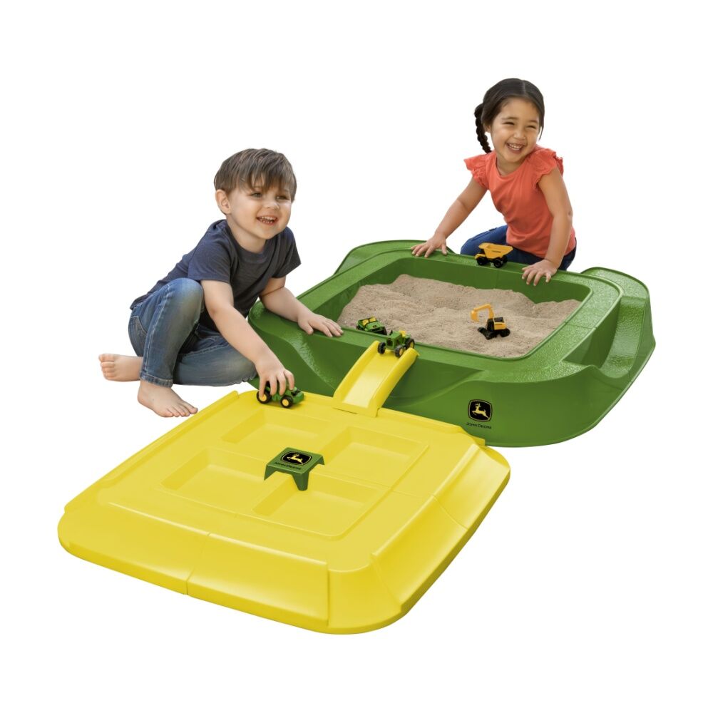 John Deere 84cm 18m+ Worksite Sand Pit/Box Play Set w/5 Mini Vehicles & Cover — image 2