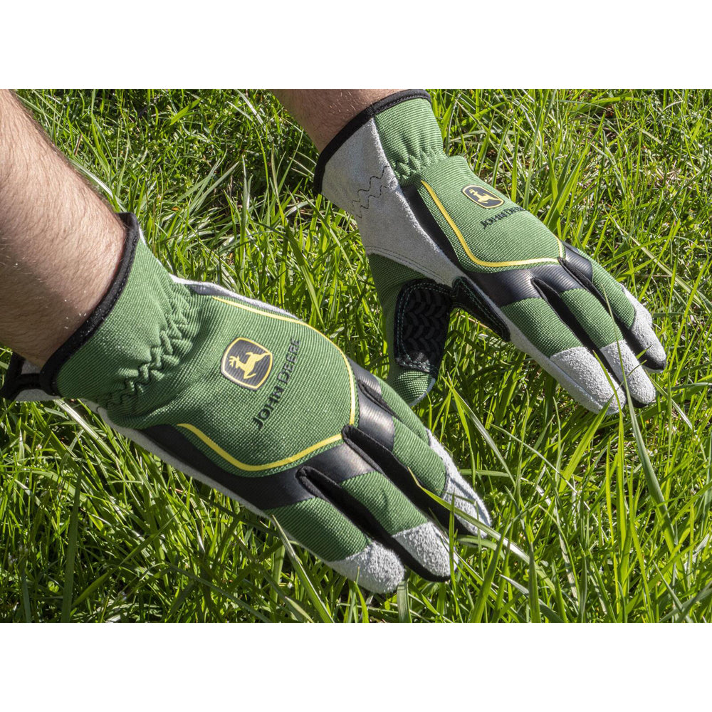 John Deere Men's Split Cowhide Leather Utility Gloves Green/Black — image 4