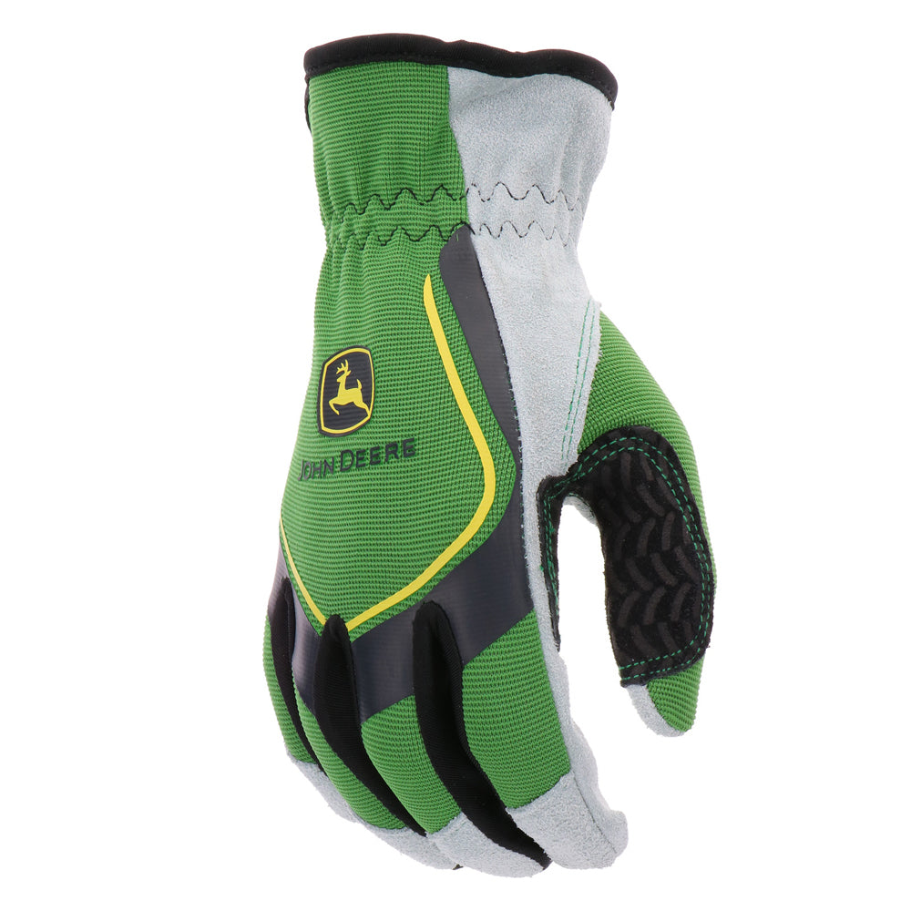 John Deere Men's Split Cowhide Leather Utility Gloves Green/Black — image 2