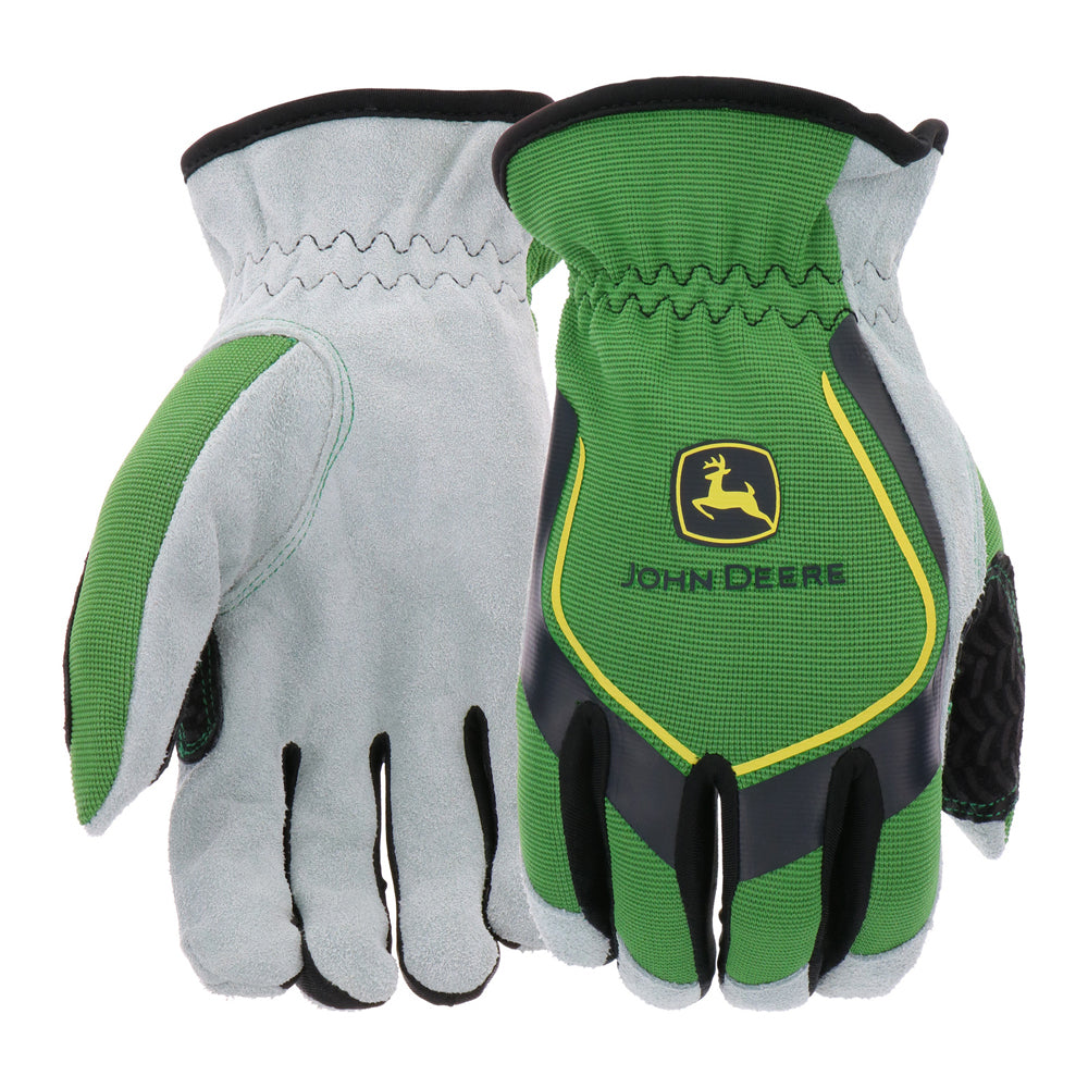 John Deere Men's Split Cowhide Leather Utility Gloves Green/Black