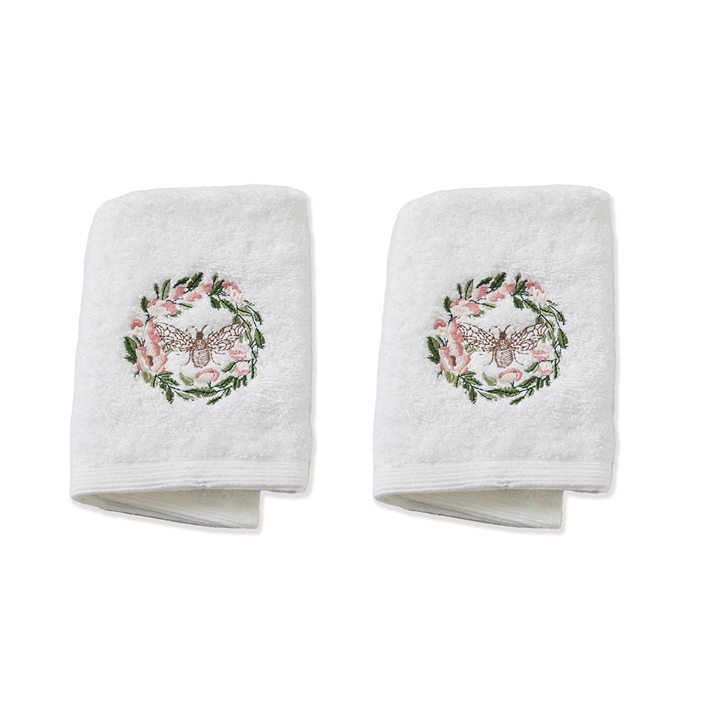 Pilbeam Living Floral Bee 32cm Cotton Face Washer Absorbent Towel Cloth White (2 Pack)