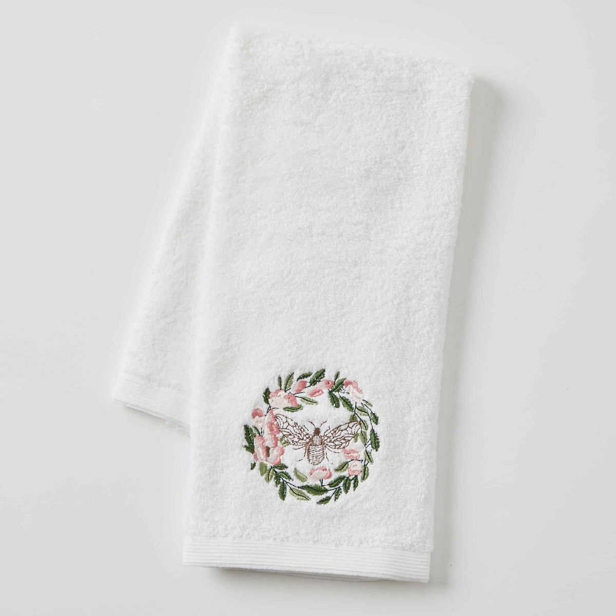Pilbeam Living Floral Bee 65cm Cotton Hand Towel Absorbent Washer Cloth White (2 Pack) — image 2