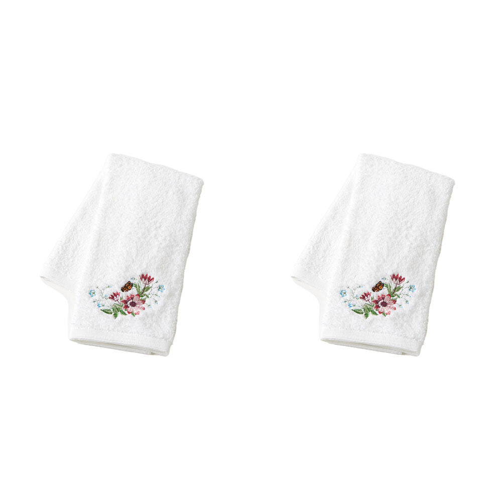 Pilbeam Living Cotton Jardin Hand Towel Bathroom Decor - White/Pink (2 Pack)