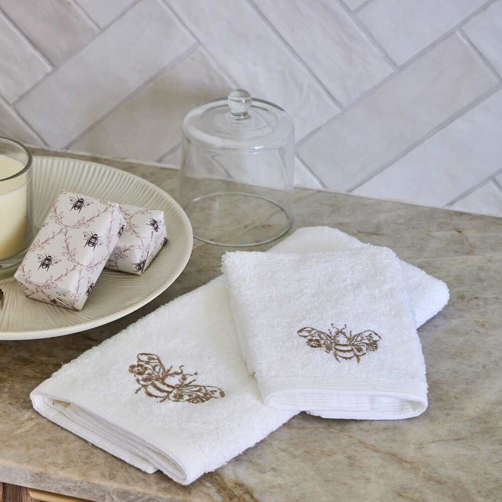Pilbeam Living White Embroidered Beebee Hand Towel 100% Cotton Absorbent — image 3
