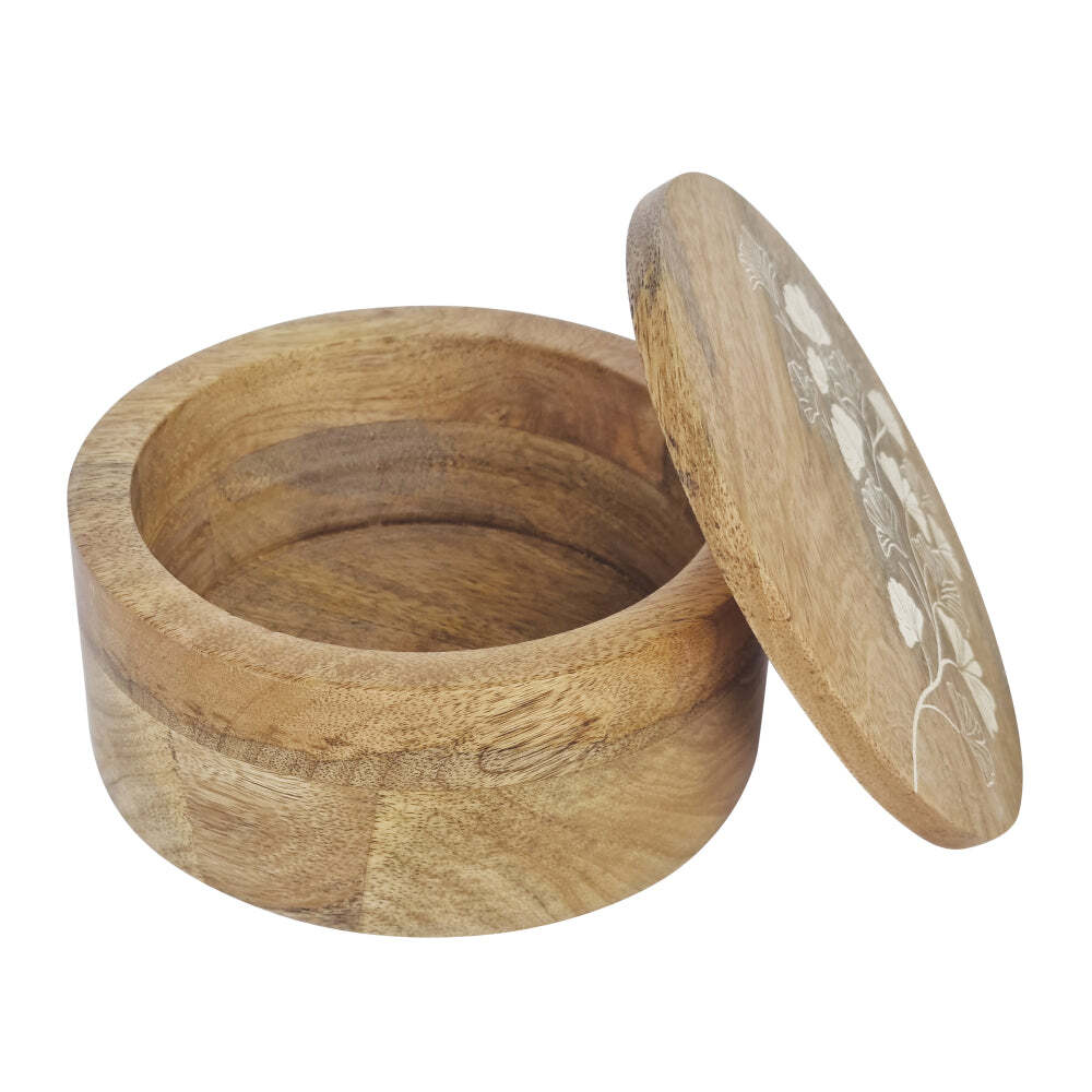 J. Elliot J.Elliot Home Ginkgo 15cm Round Mango Wood Trinket Box Storage Decor Natural — image 2